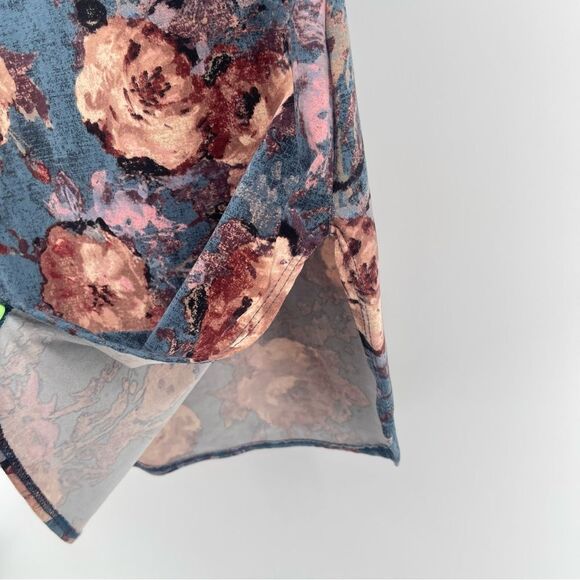 Pine Blue Pink Floral Tunic Top Medium Cottagecore Boho Romantic Y2K Style - Picture 4 of 11